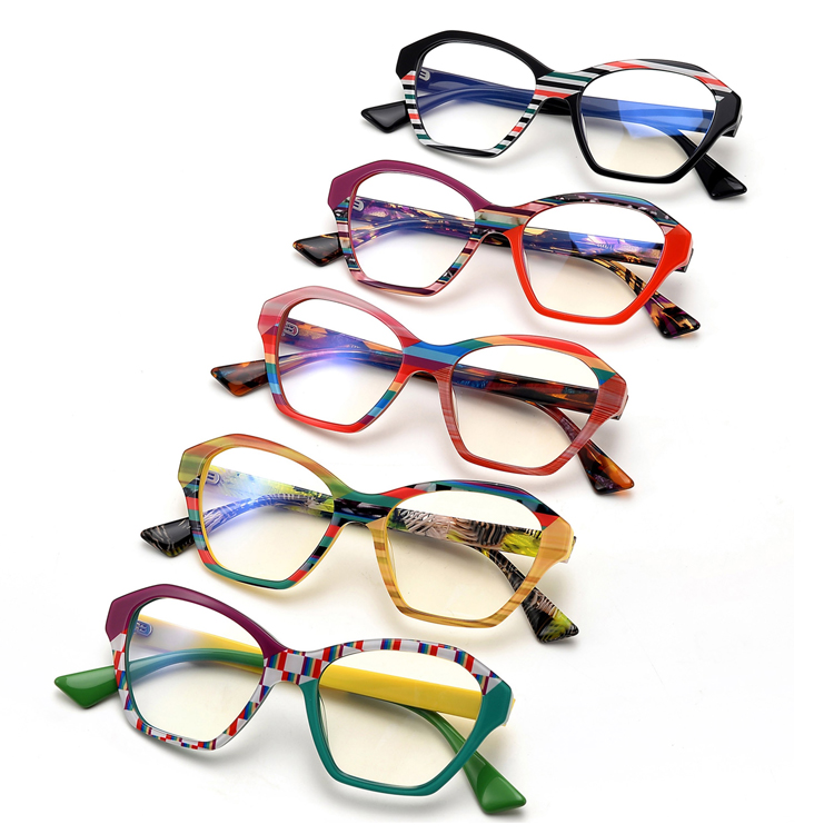 R8231 Lady New Colorful Acetate Optical Green Purple Frames Fashion High Quality Retro Cat Eye Hinge Temple