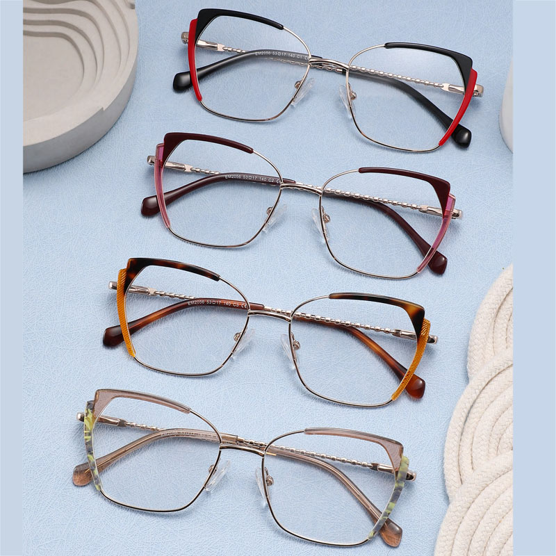 EM2056 Lamination Fashion Women Acetate mix Metal Glasses Women Eyeglasses Wholesale Custom Logo  Eyewear Optical Frames