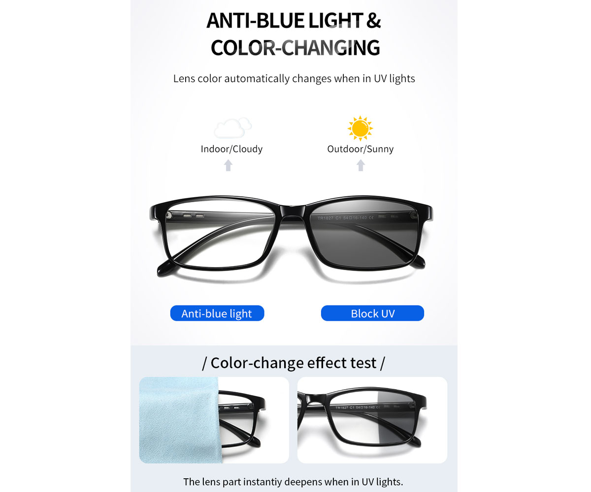 TR black color photogrey lenses anti blue light optical glasses