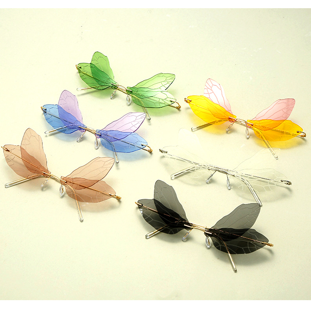 H555 Rimless Metal Sunglasses With Wing Shape