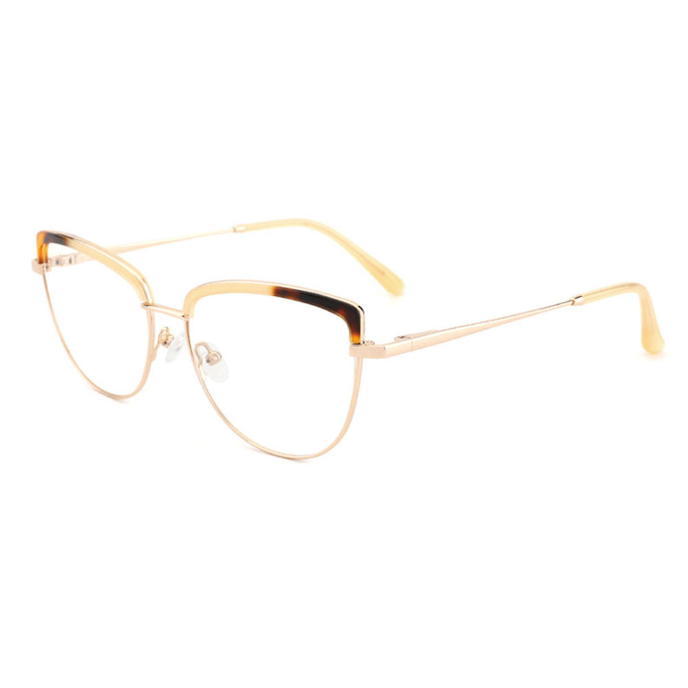 YC22037 Spring Hinge Cat Eye Metal Glasses Optical Frame