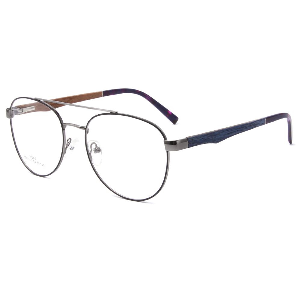 6307 Oval Metal Optical Frames Glasses With Wooden Temple