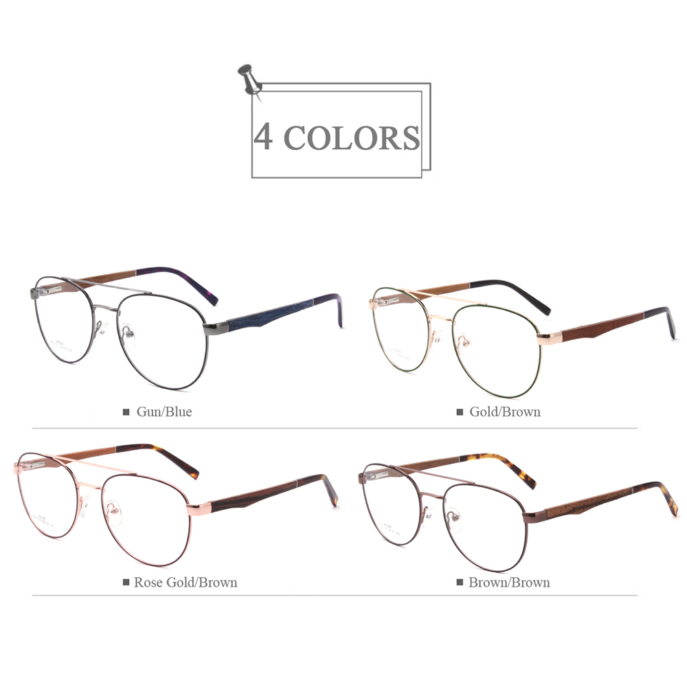 6307 Oval Metal Optical Frames Glasses With Wooden Temple