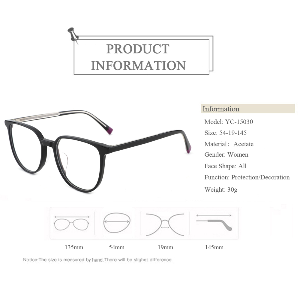 YC-15030 Bigger Size Retro Design Cat Eye Clear Acetate Factory Optical Glasses 