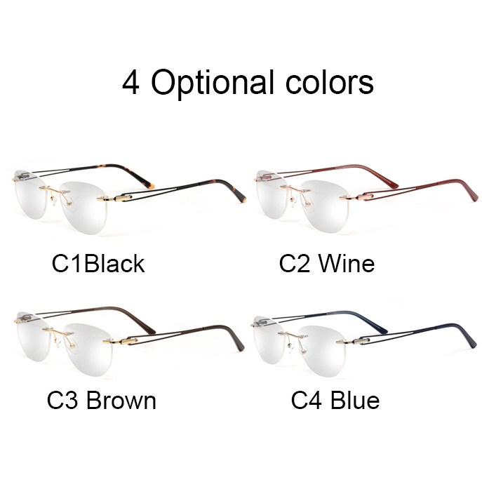 Rimless Frame with Temple Hollow-Carved Design Metal Optical Glasses