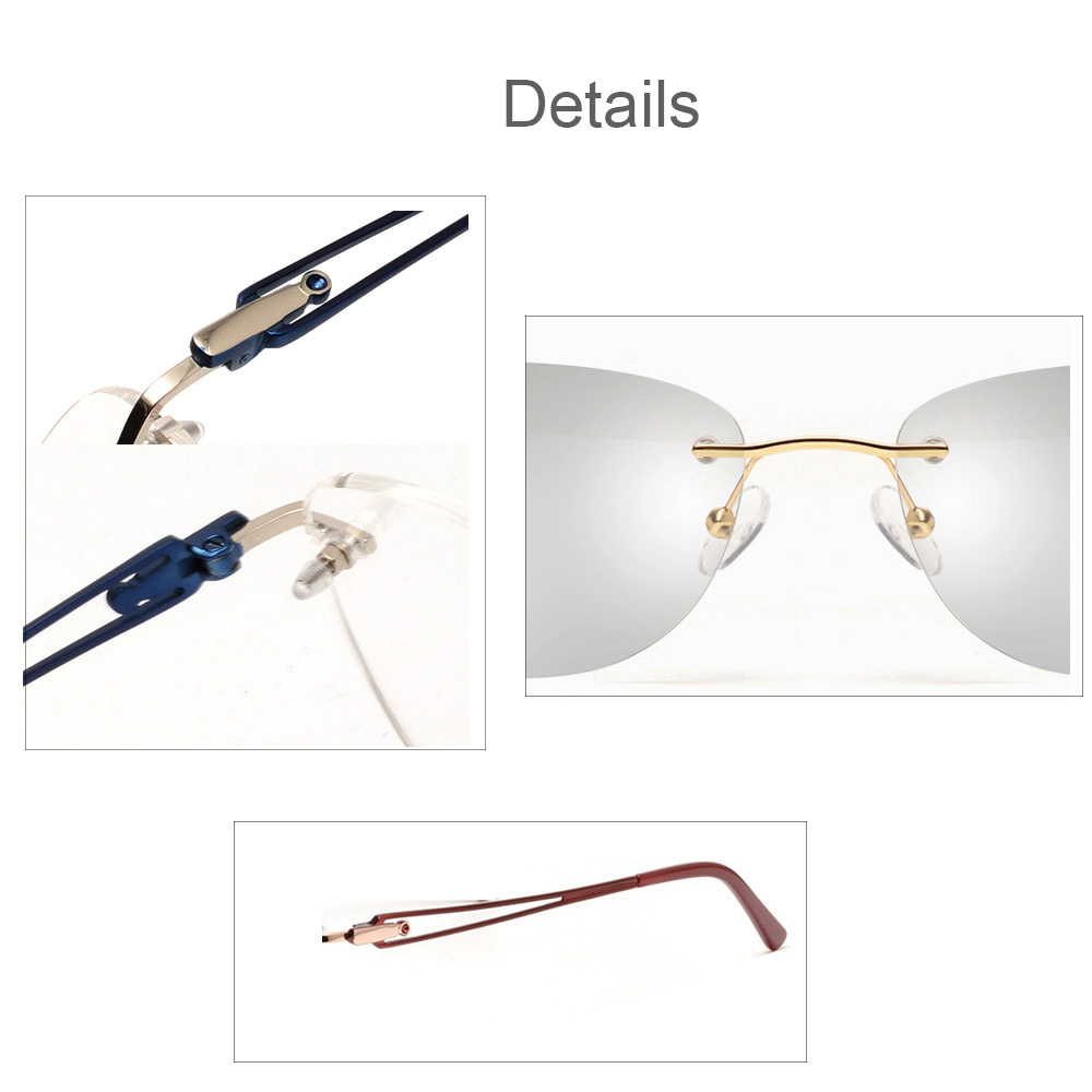 Rimless Frame with Temple Hollow-Carved Design Metal Optical Glasses