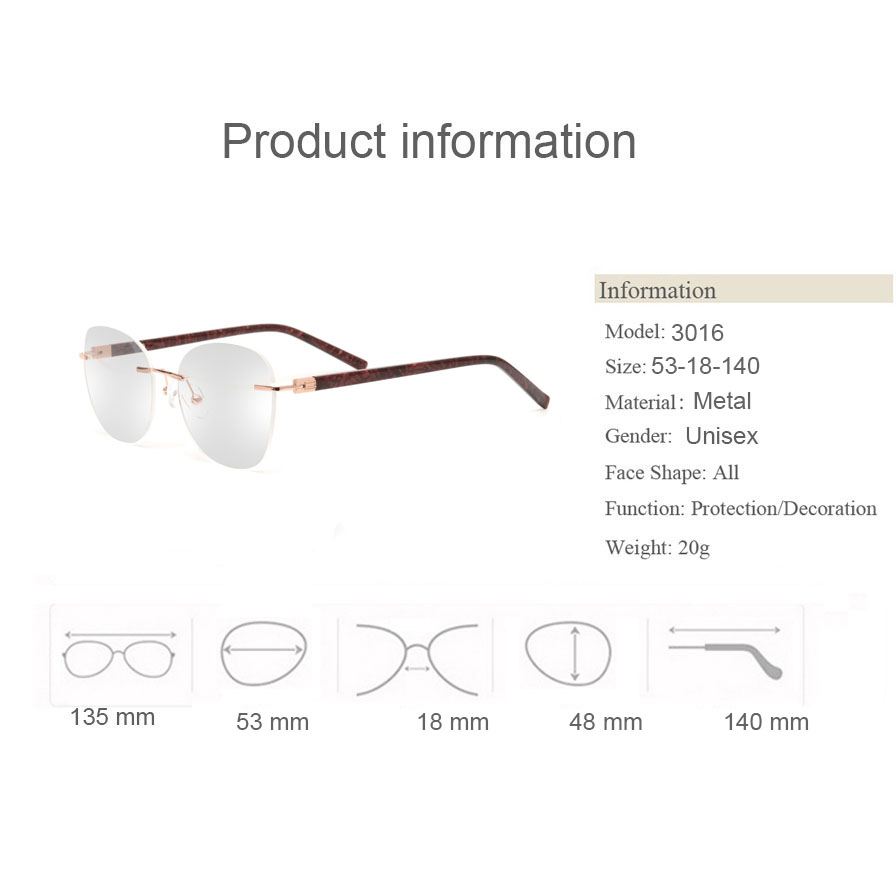 Metal Rimless Frame Hot Sale High Quality Optical Glasses