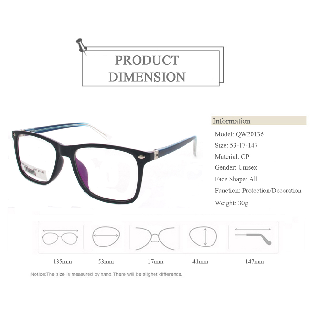 QW20136 Cheap Plastic Optical Frames With 180 Degree Rotating Temple