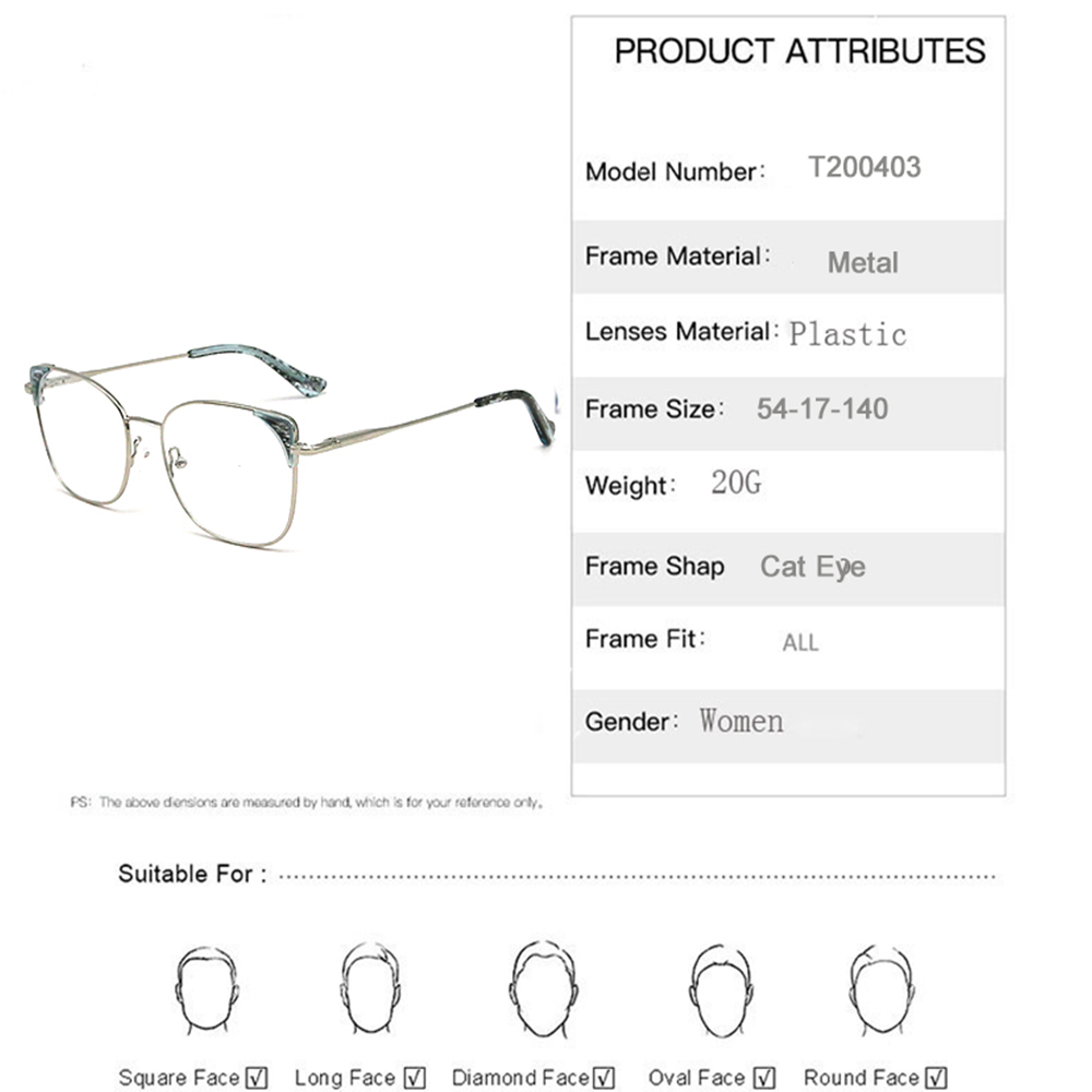  T200403 Oversize Square Metal Optical Glasses Eyeglasses Frames For Women 2021