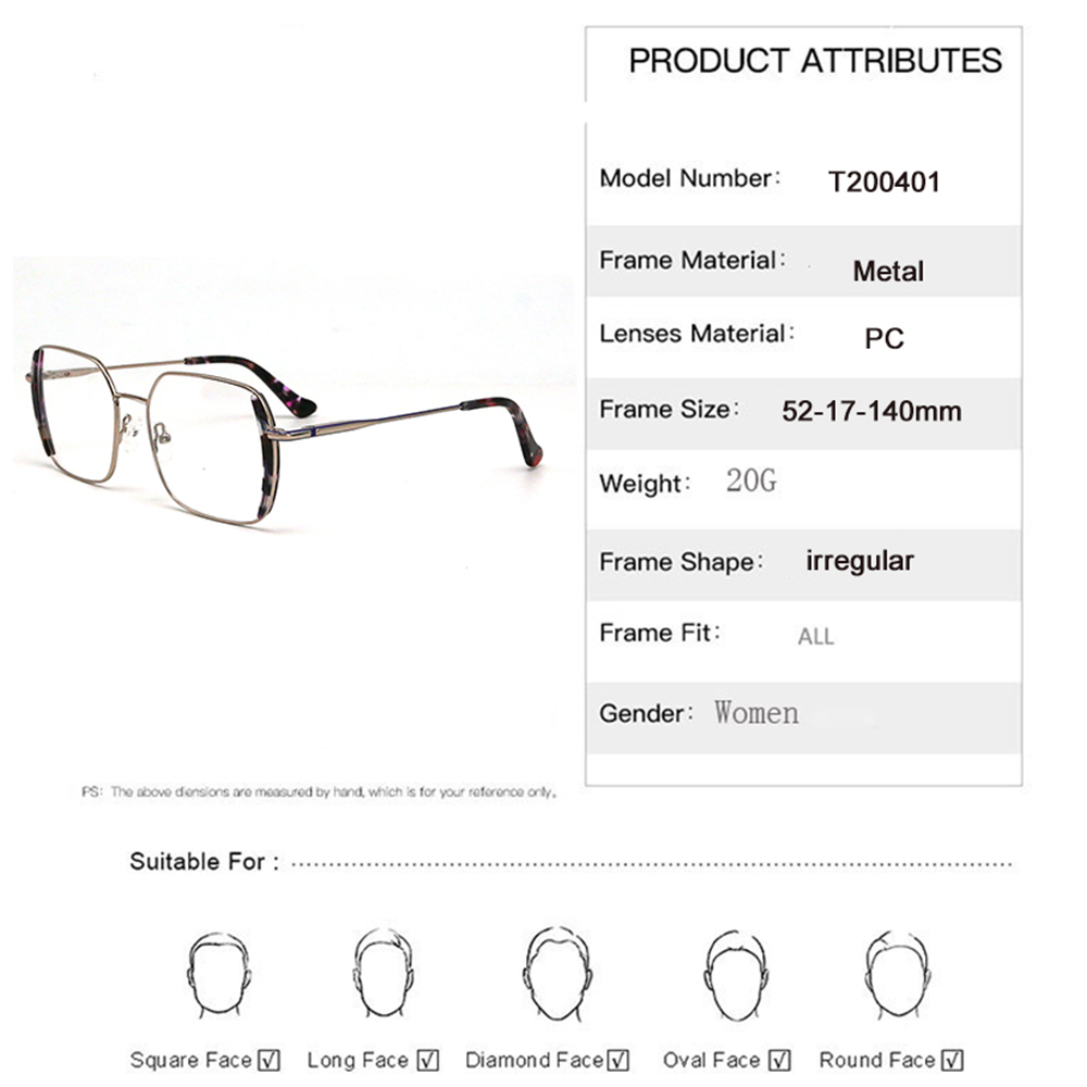  T200401 Oversize Square Metal Optical Glasses Eyeglasses Frames Newest 2021 