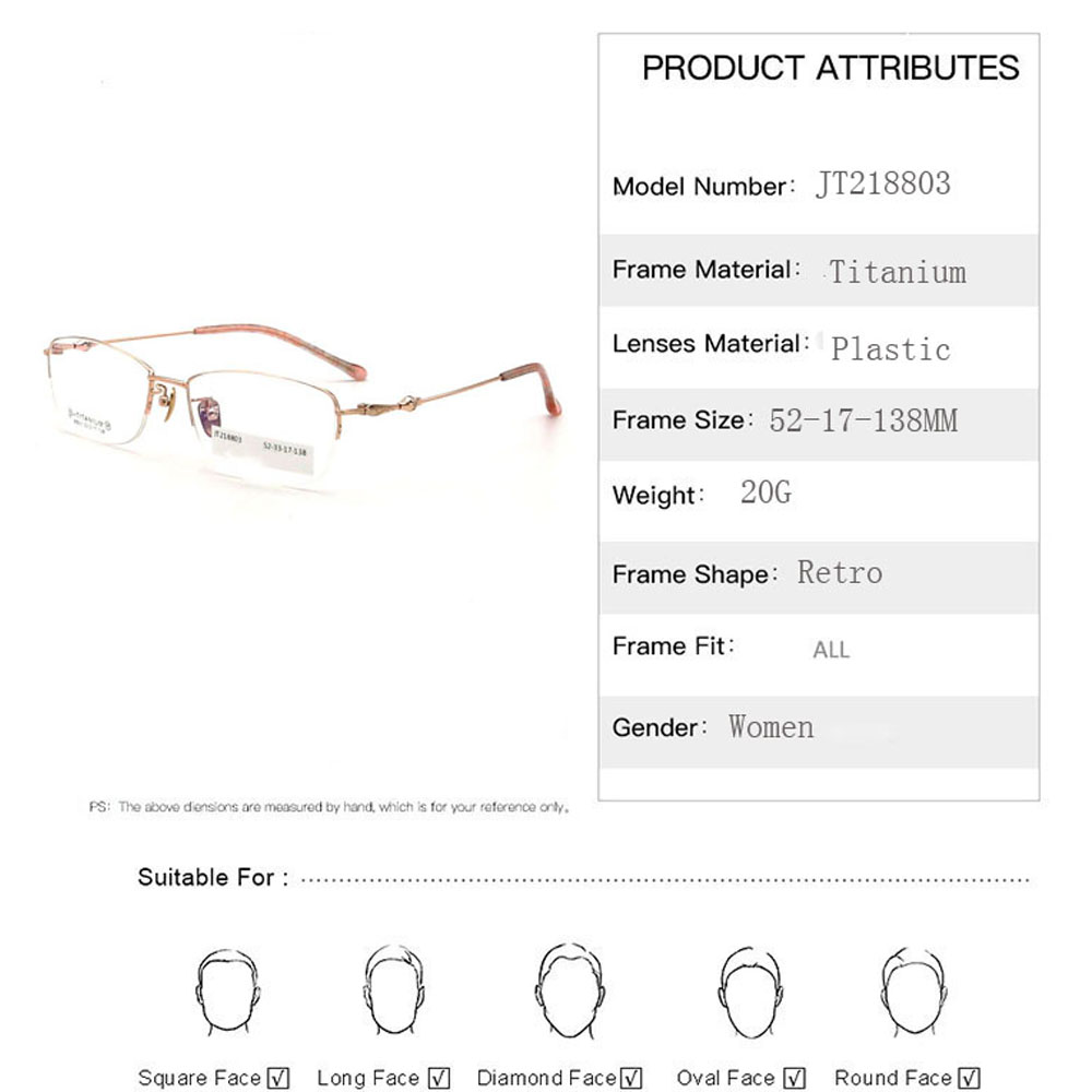 New Trendy Titanium Optical Frames Metal Halfrim Eyewear Beta Titanium for women