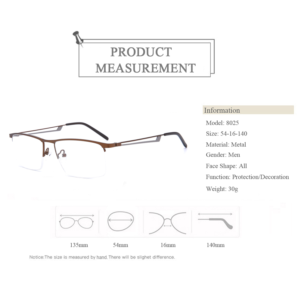 8025 Half Rim Men's Square Optical Spectacle Glasses Frames