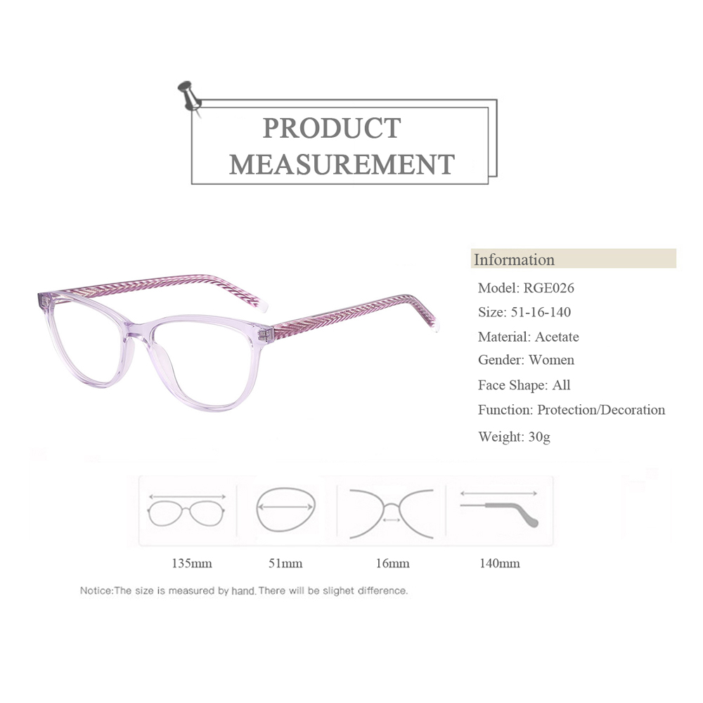 RGE026 High End Progressive Transparent Acetate Spectacle Color Optical Glasses  For Women 