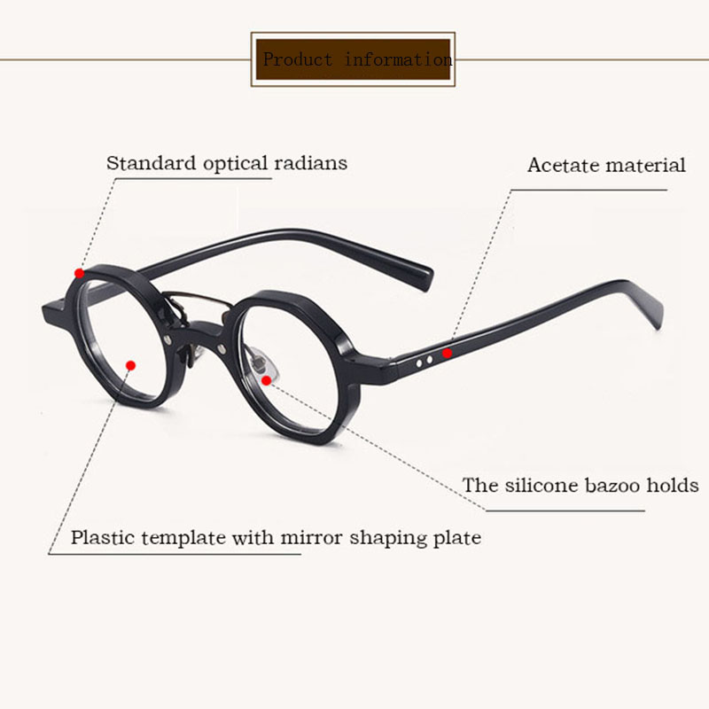 Acetate Retro Anti-Blue Light Glasses Frame Multilateral Small Round Flat Glasses 