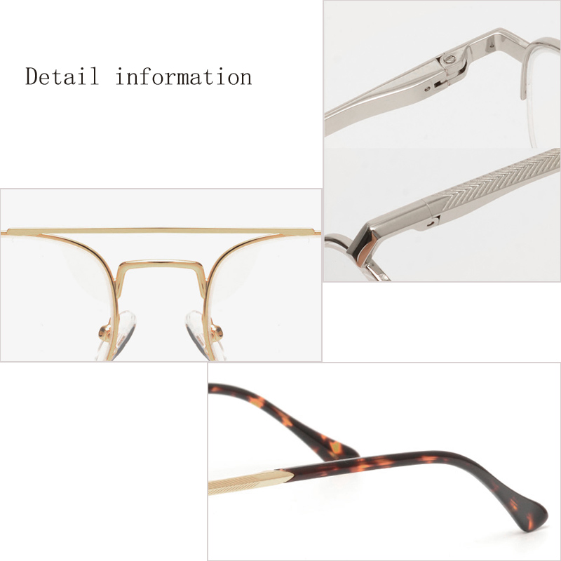 Metal Round Frame Fashion Style Double Beam Acetate Temple Optical Glasses