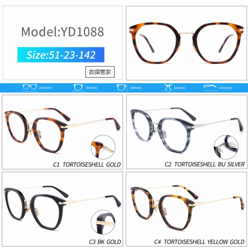 YD1088 Oversized Round Retro Best Grade Acetate With Metal Optical Glasses 