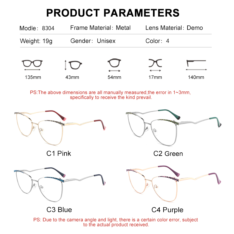 WMC-8304Spectacle Cat Eye Metal Eyeglasses Frames Optical Glasses 2022