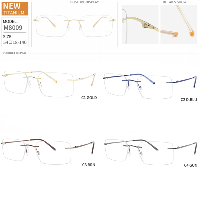 M8009  Prescription Rimless Titanium Optical Frames For Men 