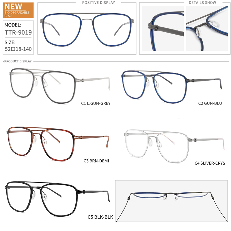 WTT-TTR-9019 Environment-Friendly Titanium Spectacle Prescription Eyeglasses Optical Frames 
