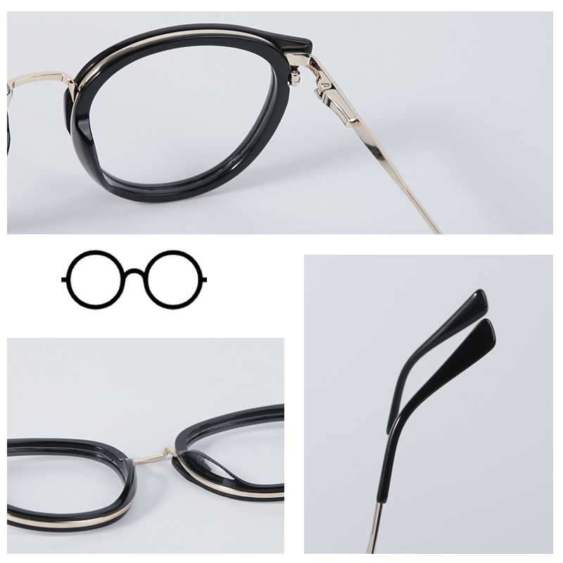 High-End Metal +Acetate Vintage Round Frame Colorful Frame Optical Glasses 2022