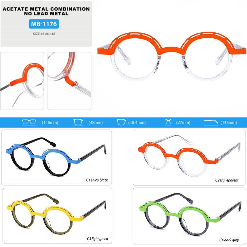 WMB-MB-1176 Acetate Metal Combination Spectacle Prescription Glasses 