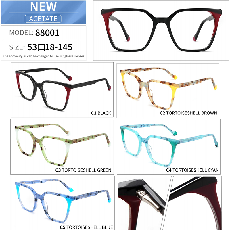 88001 Oversized Acetate Women Men Eyewear Optical Frames 