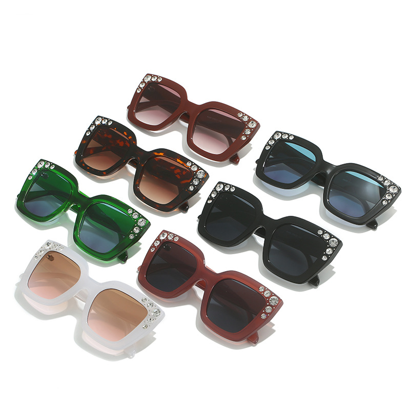Newest Handmade Inlaid Zircon Sunglasses Trendy Charming Large Frame Colorful CZ Sunglasses For Women