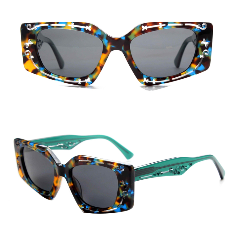2024 Hot Sale Men Fashion Rectangle Square Uv400 Polarized Acetate Sunglasses