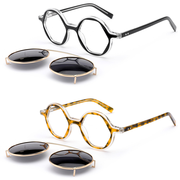 Retro Acetate Frame Ready Stock Frames Glasses with Sunglasses Polarized Metal Double Bridge Clip on Glasses