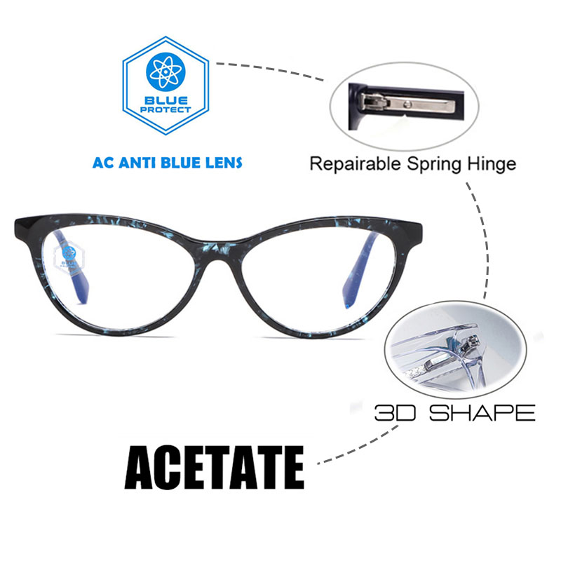 WP06 Cat Eye Acetate Anti Blue Light Reflection Optical Frames Detachable Flex Eye Glasses Custom Anti Blue Light Glasses