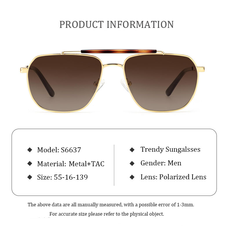 Polarized Metal Acetate Men Sunglasses UV400 Factory Wholesale S6637 Frame Glasses Quality Pilot Metal Sun Glasses For Men