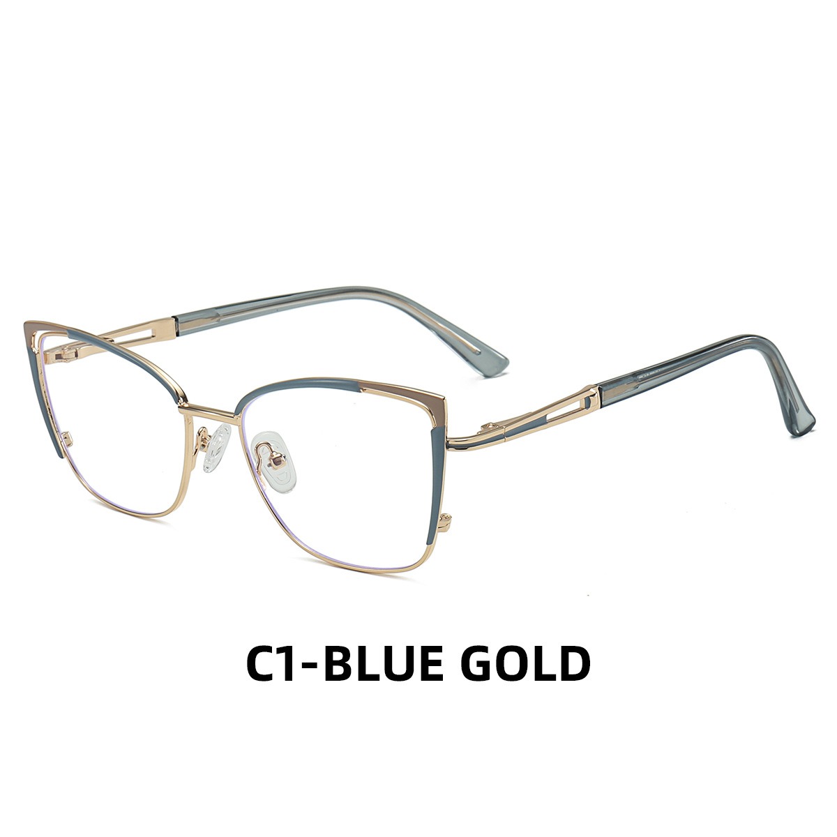 6972 New Arrival Fashion Double-Color Cat-Eye Metal Frame With Hollow Carved Temple Glasses